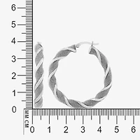 Womens Sterling Silver 40mm Round Hoop Earrings