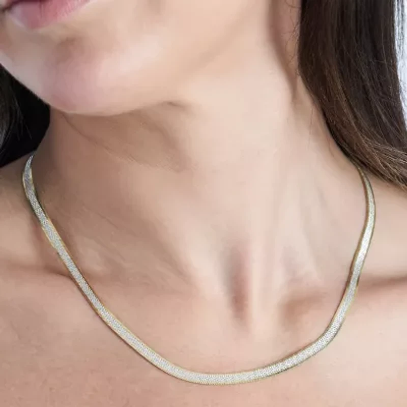 Made in Italy Womens 24K Gold Over Silver Inch Herringbone Chain Necklace