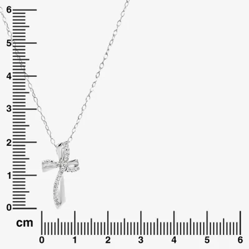 Silver Treasures Womens White Cubic Zirconia Sterling Silver Cross 18 Inch Pendant Necklace