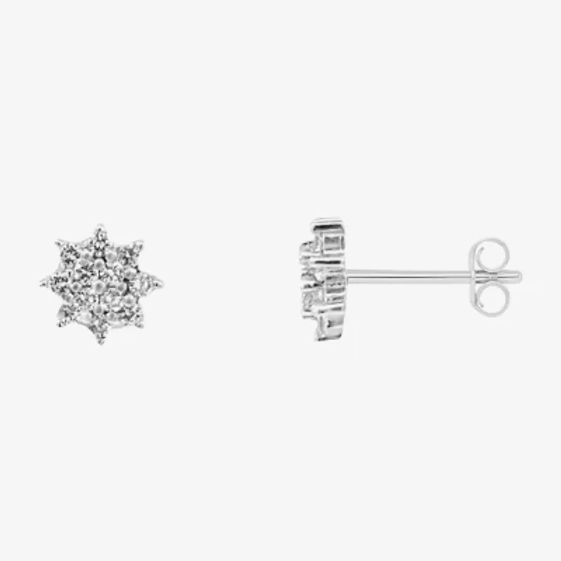 Silver Treasures White Cubic Zirconia Sterling Silver 7mm Stud Earrings