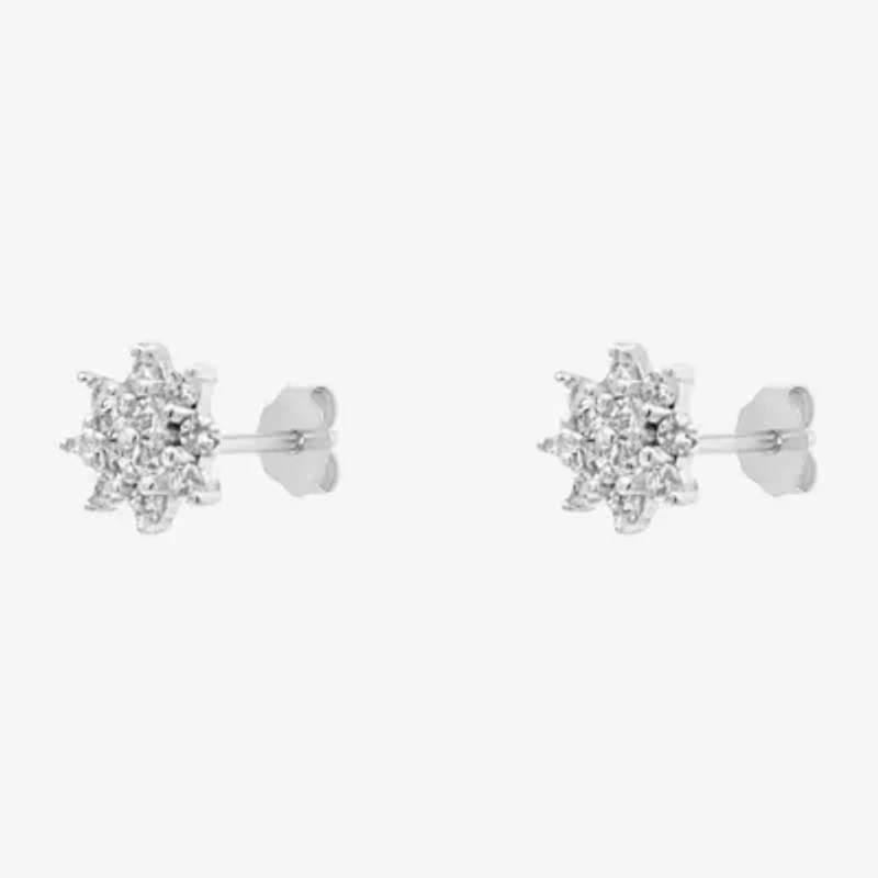 Silver Treasures White Cubic Zirconia Sterling Silver 7mm Stud Earrings