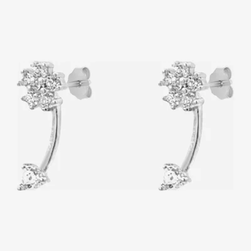 Silver Treasures White Cubic Zirconia Sterling Silver 5mm Flower Stud Earrings
