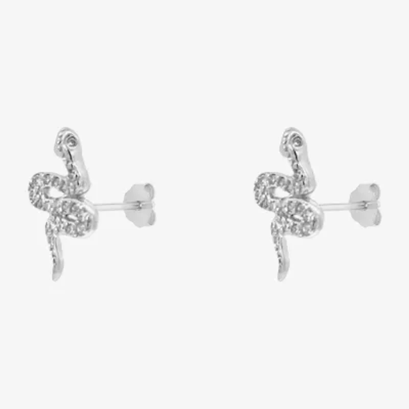 Silver Treasures Snake White Cubic Zirconia Sterling Silver 12mm Stud Earrings