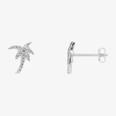 Silver Treasures Palm Tree White Cubic Zirconia Sterling Silver 10mm Stud Earrings