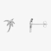 Silver Treasures Palm Tree White Cubic Zirconia Sterling Silver 10mm Stud Earrings