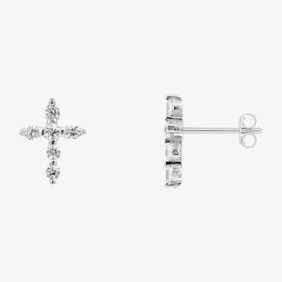 Silver Treasures White Cubic Zirconia Sterling Silver 9.5mm Cross Stud Earrings