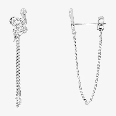 Silver Treasures Snake Womens White Cubic Zirconia Sterling Silver Drop Earrings
