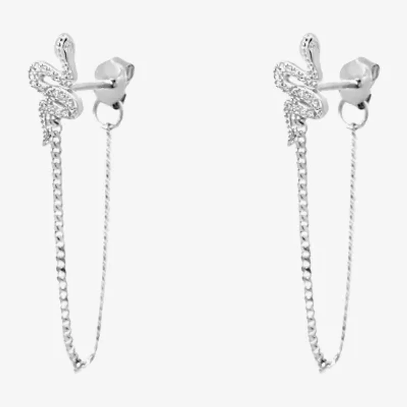 Silver Treasures Snake Womens White Cubic Zirconia Sterling Silver Drop Earrings