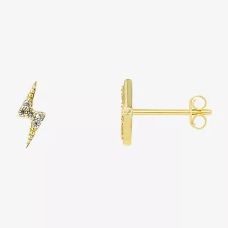 Silver Treasures White Cubic Zirconia Sterling Silver 9mm LIghtning Bolt Stud Earrings