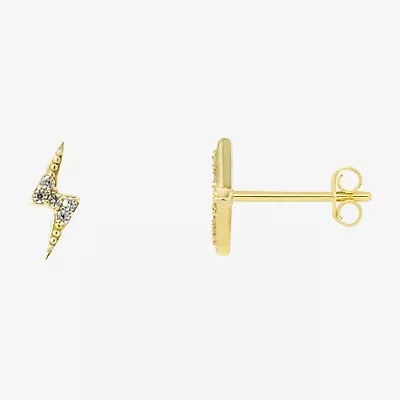 Silver Treasures White Cubic Zirconia Sterling Silver 9mm LIghtning Bolt Stud Earrings