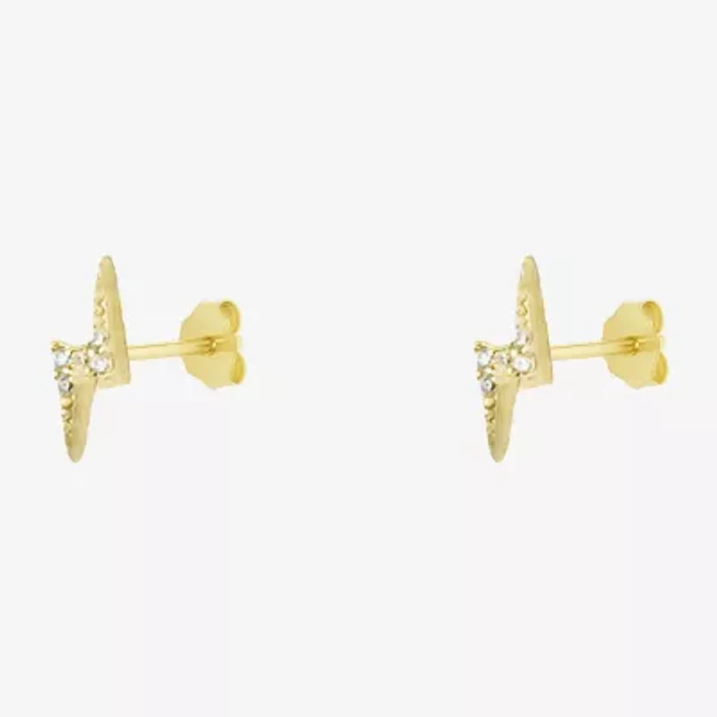 Silver Treasures White Cubic Zirconia Sterling Silver 9mm LIghtning Bolt Stud Earrings