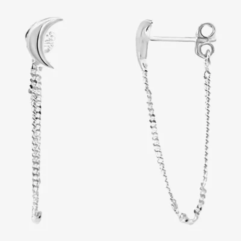 Silver Treasures Womens Sterling Silver Moon Drop Earrings