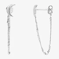 Silver Treasures Womens Sterling Silver Moon Drop Earrings