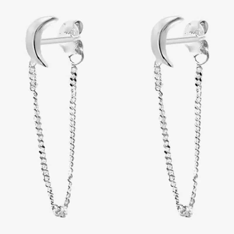 Silver Treasures Womens Sterling Silver Moon Drop Earrings