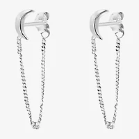 Silver Treasures Womens Sterling Silver Moon Drop Earrings