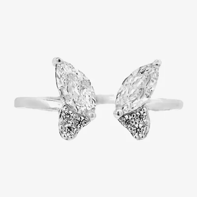Silver Treasures Womens White Cubic Zirconia Sterling Butterfly Delicate Stackable Ring