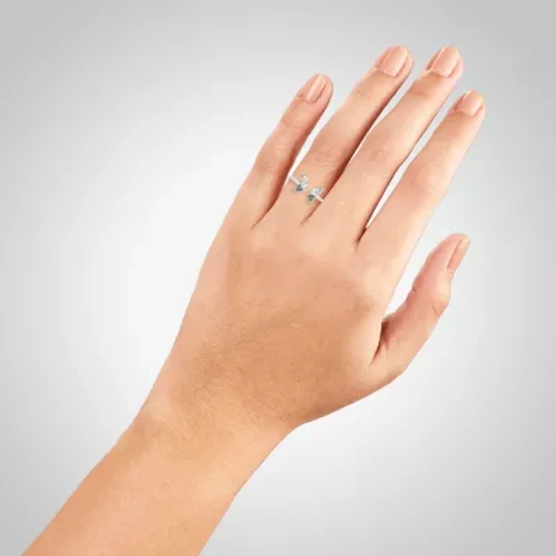 Silver Treasures Womens White Cubic Zirconia Sterling Butterfly Delicate Stackable Ring