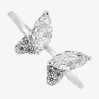Silver Treasures Womens White Cubic Zirconia Sterling Butterfly Delicate Stackable Ring