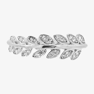 Silver Treasures Womens White Cubic Zirconia Sterling Delicate Stackable Ring