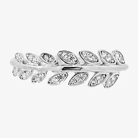Silver Treasures Womens White Cubic Zirconia Sterling Delicate Stackable Ring