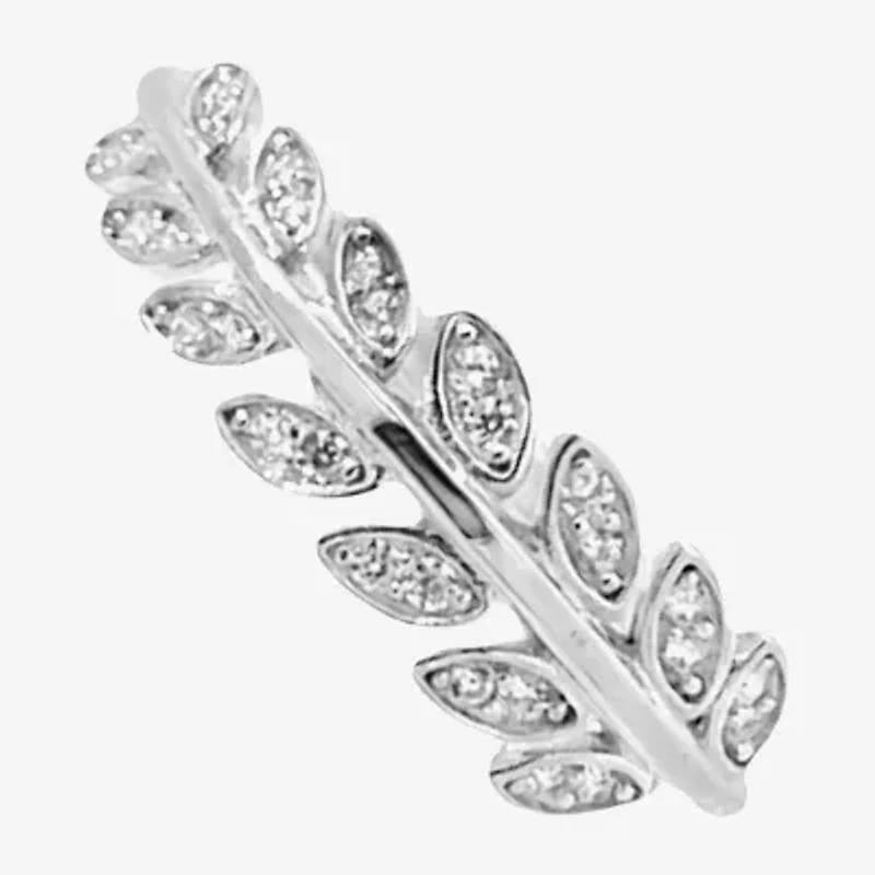 Silver Treasures Womens White Cubic Zirconia Sterling Delicate Stackable Ring