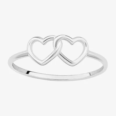 Silver Treasures Womens Sterling Heart Delicate Stackable Ring