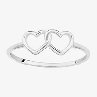 Silver Treasures Womens Sterling Heart Delicate Stackable Ring