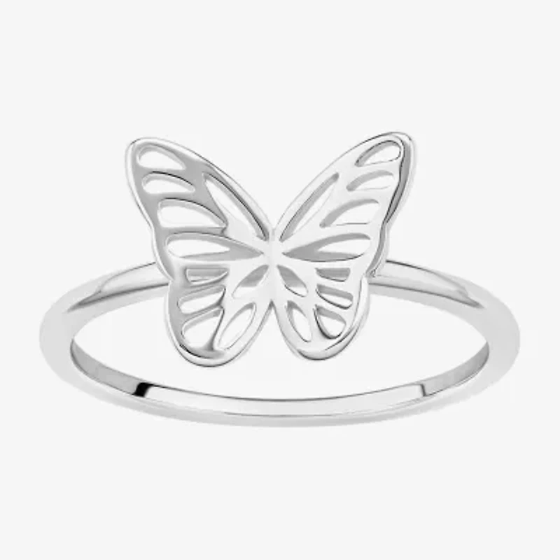 Silver Treasures Womens Sterling Silver Butterfly Delicate Stackable Ring