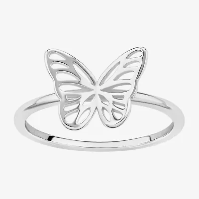 Silver Treasures Womens Sterling Silver Butterfly Delicate Stackable Ring