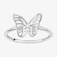 Silver Treasures Womens Sterling Silver Butterfly Delicate Stackable Ring