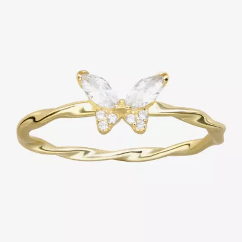 Silver Treasures Womens White Cubic Zirconia Sterling Butterfly Delicate Stackable Ring