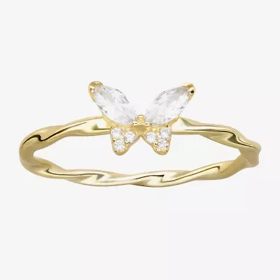Silver Treasures Womens White Cubic Zirconia Sterling Butterfly Delicate Stackable Ring