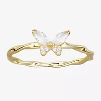 Silver Treasures Womens White Cubic Zirconia Sterling Butterfly Delicate Stackable Ring