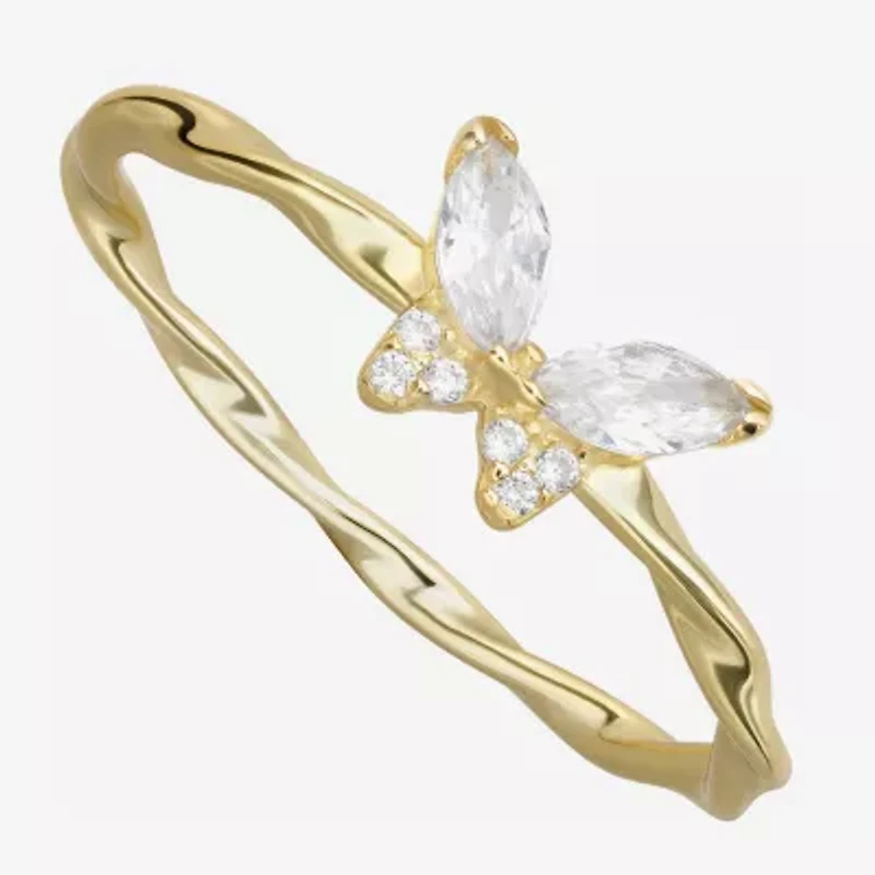 Silver Treasures Womens White Cubic Zirconia Sterling Butterfly Delicate Stackable Ring