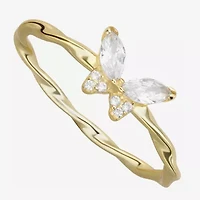 Silver Treasures Womens White Cubic Zirconia Sterling Butterfly Delicate Stackable Ring