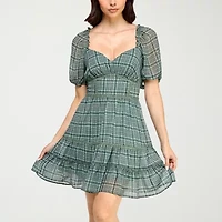 Trixxi Womens Short Sleeve Plaid Fit + Flare Dress Juniors