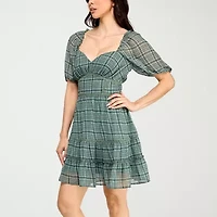 Trixxi Womens Short Sleeve Plaid Fit + Flare Dress Juniors