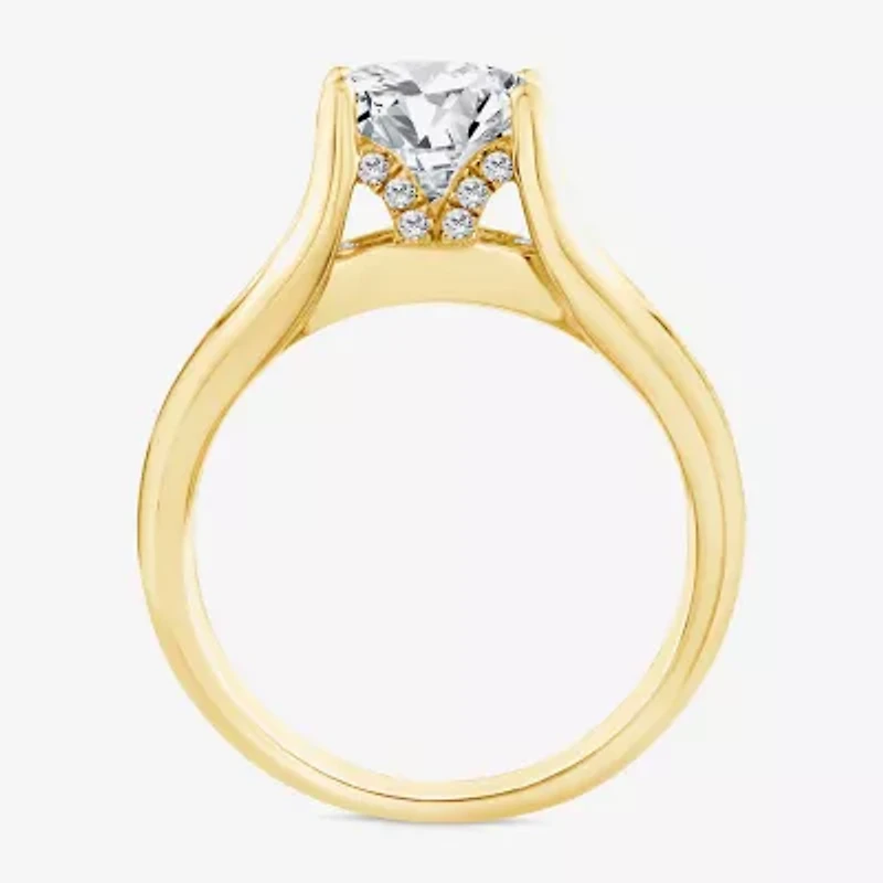 (F,Vs2) Womens 2 CT. T.W. Lab Grown White Diamond 10K Gold Round Side Stone Engagement Ring