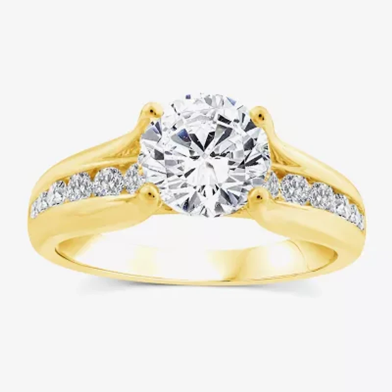 (F,Vs2) Womens 2 CT. T.W. Lab Grown White Diamond 10K Gold Round Side Stone Engagement Ring