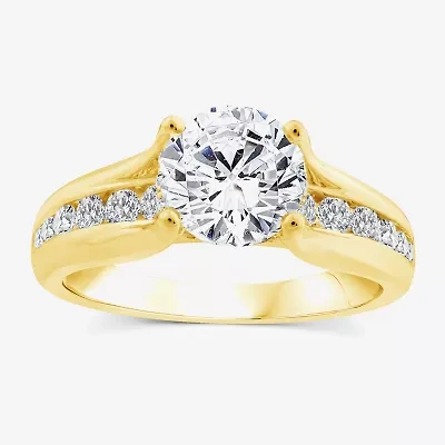 (F,Vs2) Womens 2 CT. T.W. Lab Grown White Diamond 10K Gold Round Side Stone Engagement Ring