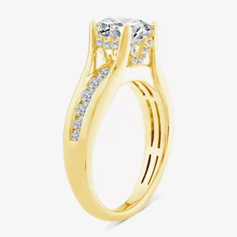 (F,Vs2) Womens 2 CT. T.W. Lab Grown White Diamond 10K Gold Round Side Stone Engagement Ring