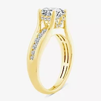 (F,Vs2) Womens 2 CT. T.W. Lab Grown White Diamond 10K Gold Round Side Stone Engagement Ring