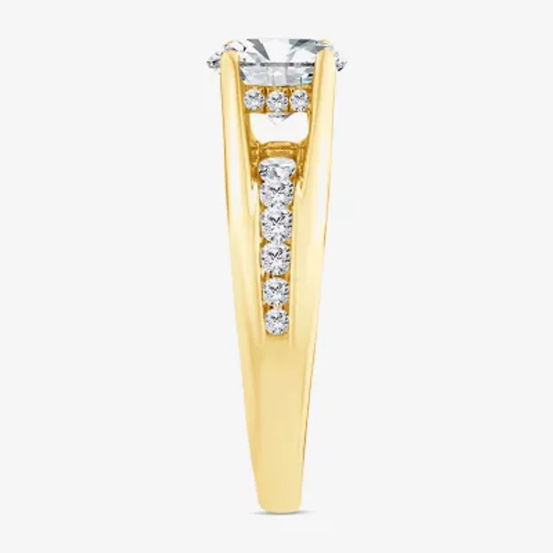 (F,Vs2) Womens 2 CT. T.W. Lab Grown White Diamond 10K Gold Round Side Stone Engagement Ring