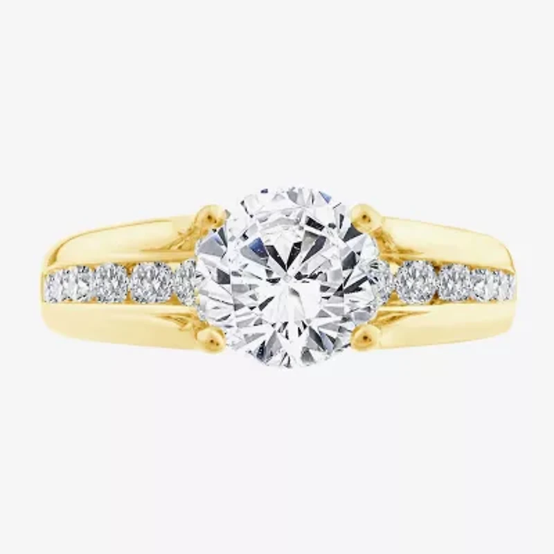 (F,Vs2) Womens 2 CT. T.W. Lab Grown White Diamond 10K Gold Round Side Stone Engagement Ring
