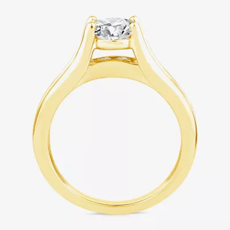 (F,Vs2) Womens 2 CT. T.W. Lab Grown White Diamond 10K Gold Oval Side Stone Engagement Ring