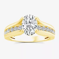 (F,Vs2) Womens 2 CT. T.W. Lab Grown White Diamond 10K Gold Oval Side Stone Engagement Ring