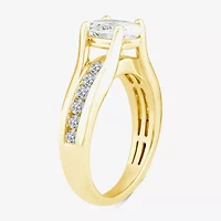 (F,Vs2) Womens 2 CT. T.W. Lab Grown White Diamond 10K Gold Oval Side Stone Engagement Ring