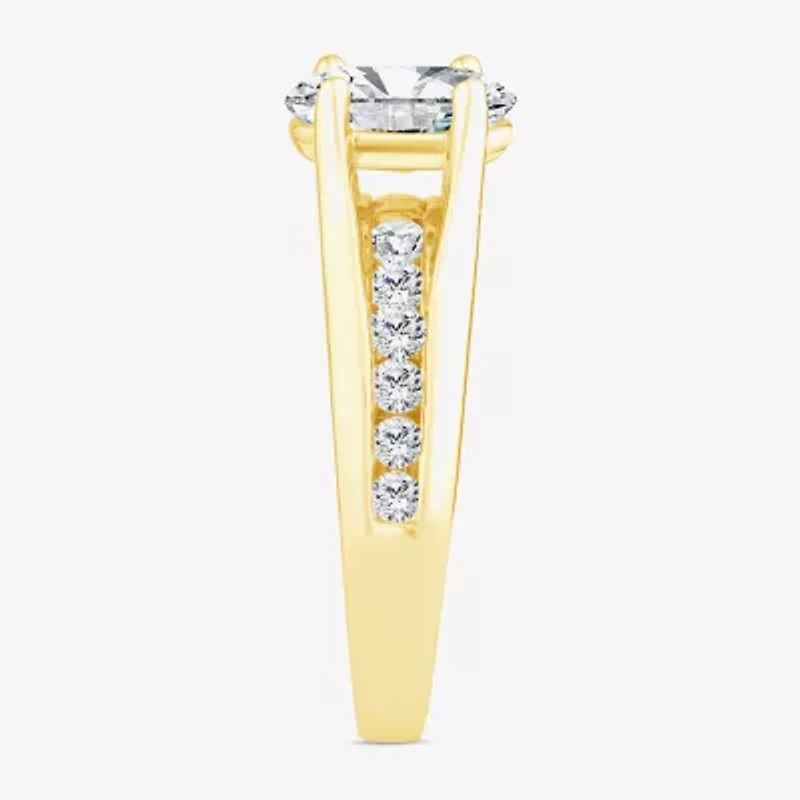 (F,Vs2) Womens 2 CT. T.W. Lab Grown White Diamond 10K Gold Oval Side Stone Engagement Ring