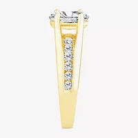(F,Vs2) Womens 2 CT. T.W. Lab Grown White Diamond 10K Gold Oval Side Stone Engagement Ring