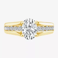 (F,Vs2) Womens 2 CT. T.W. Lab Grown White Diamond 10K Gold Oval Side Stone Engagement Ring